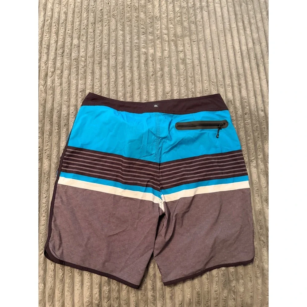 Quiksilver Mens Striped Board Shorts Blue Grey Black Swim Trunks Size 36 x 20